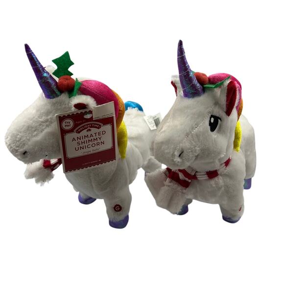 Gemmy 2 Shimmy Animated Singing Dancing Unicorn Plush Christmas READ Description - Picture 1 of 13